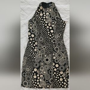 🌟 Black White Retro Sleeveless Geometric Circle Print Patterned Dress Size 2🌟